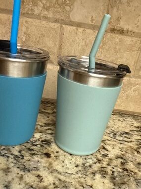 Mint & Teal Stainless Tumbler Set with Lids and Straws